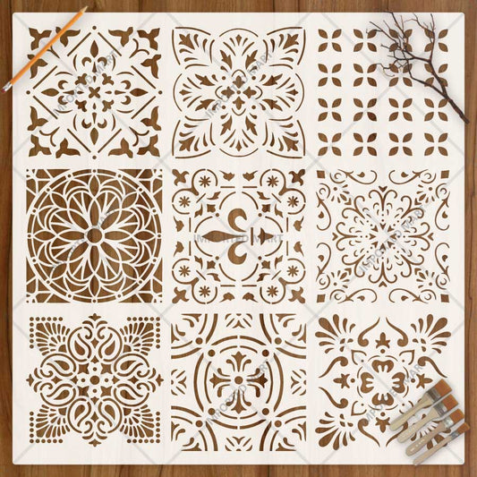 Artisanal Azulejo Tile Stencil Bundle for Walls, Floors & Furniture – Vintage Moroccan Pattern Pack – ID# 758
