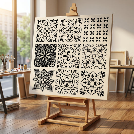 Artisanal Azulejo Tile Stencil Bundle for Walls, Floors & Furniture – Vintage Moroccan Pattern Pack – ID# 758