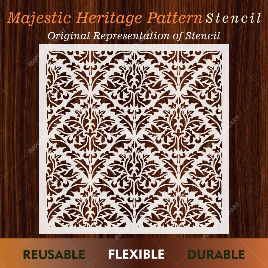 Majestic Heritage Damask Pattern Stencil for Wall, Furniture & Floor Art – Vintage Royal Design – ID# 762