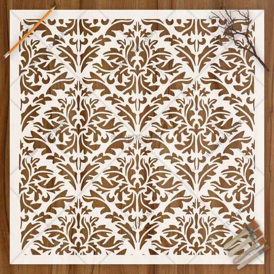 Majestic Heritage Damask Pattern Stencil for Wall, Furniture & Floor Art – Vintage Royal Design – ID# 762