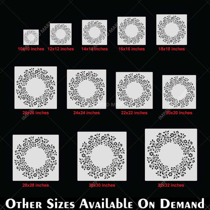 Botanical Circle Wreath Stencil for Wall, Wood & Fabric Art – Floral Ring Frame Design – ID# 763