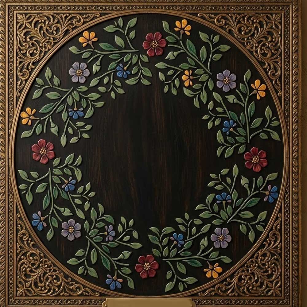 Botanical Circle Wreath Stencil for Wall, Wood & Fabric Art – Floral Ring Frame Design – ID# 763