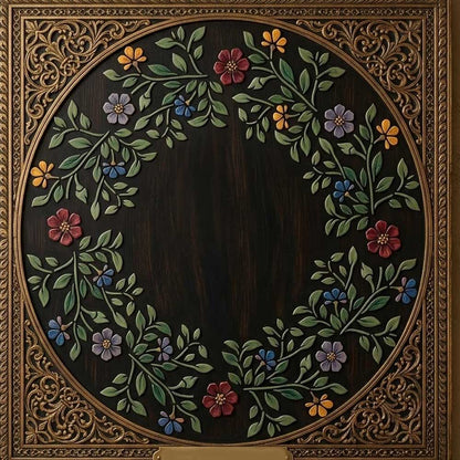 Botanical Circle Wreath Stencil for Wall, Wood & Fabric Art – Floral Ring Frame Design – ID# 763
