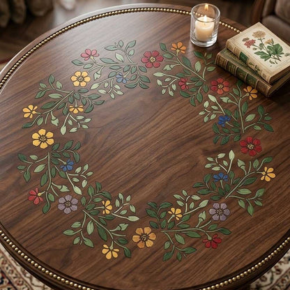 Botanical Circle Wreath Stencil for Wall, Wood & Fabric Art – Floral Ring Frame Design – ID# 763