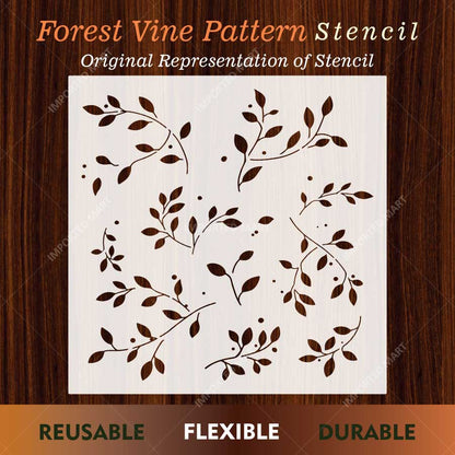 Forest Vine Stencil for Wall, Furniture & Fabric Art – Botanical Leaf Vine Pattern Design – ID# 764
