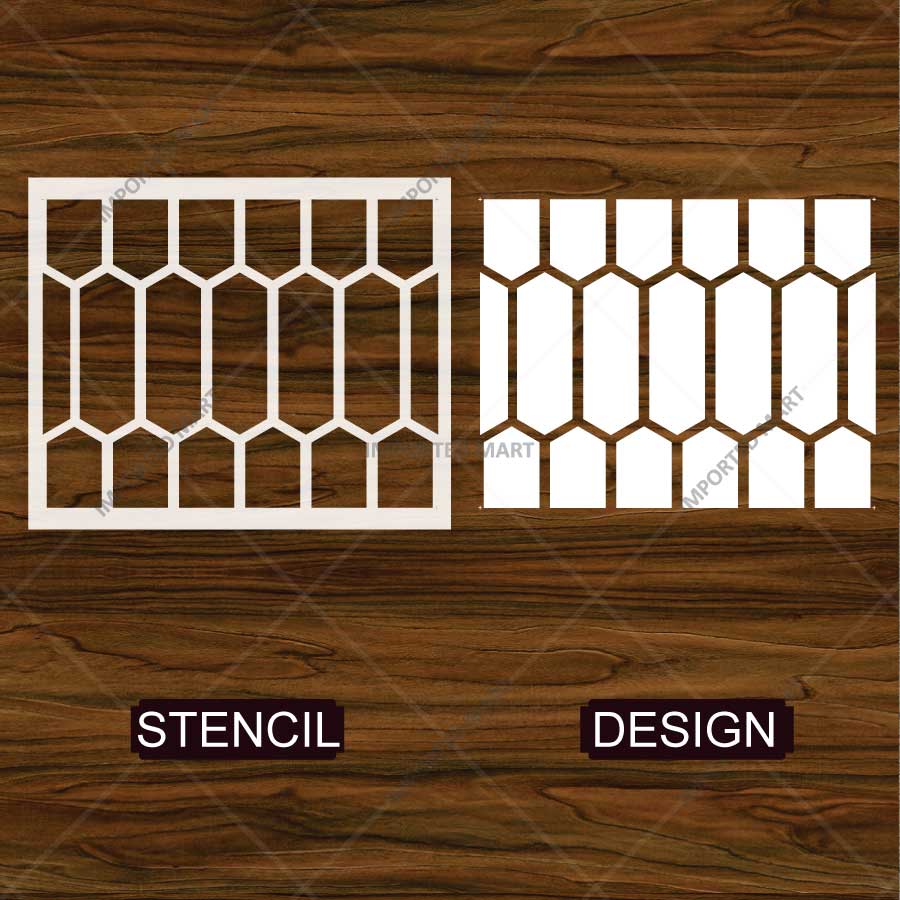 Elongated Hexagon Pattern Stencil for Wall, Floor & Furniture – Modern Geometric Honeycomb Design – ID# 768