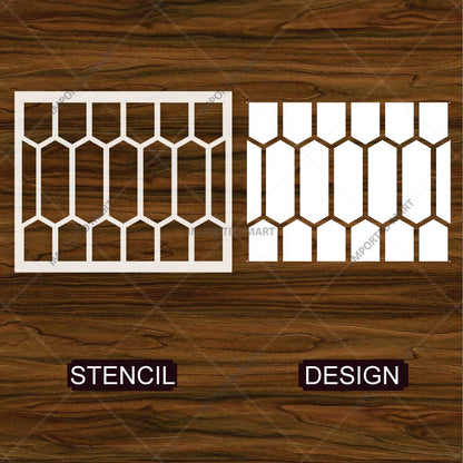 Elongated Hexagon Pattern Stencil for Wall, Floor & Furniture – Modern Geometric Honeycomb Design – ID# 768