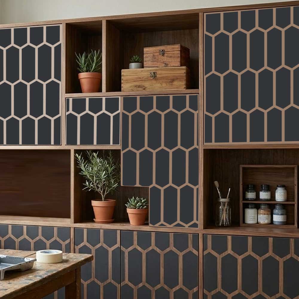Elongated Hexagon Pattern Stencil for Wall, Floor & Furniture – Modern Geometric Honeycomb Design – ID# 768