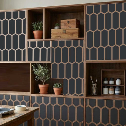 Elongated Hexagon Pattern Stencil for Wall, Floor & Furniture – Modern Geometric Honeycomb Design – ID# 768