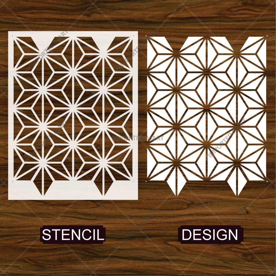 Asanoha Pattern Stencil for Wall, Floor & Furniture – Japanese Geometric Hemp Leaf Design – ID# 769