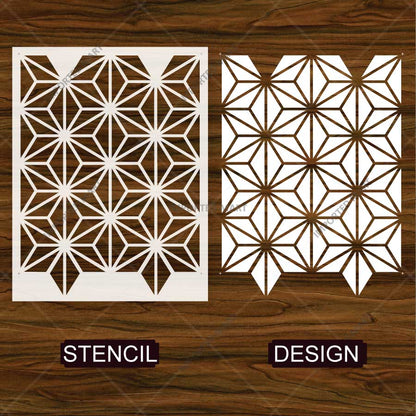 Asanoha Pattern Stencil for Wall, Floor & Furniture – Japanese Geometric Hemp Leaf Design – ID# 769