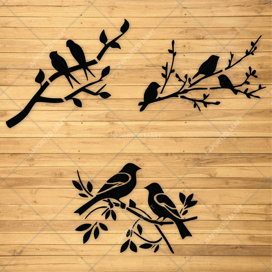 Decorative Birds Branch Pack of 3 Stencil for Wall, Wood, Furniture & Fabric Art – Nature Bird Design Bundle – ID# 771