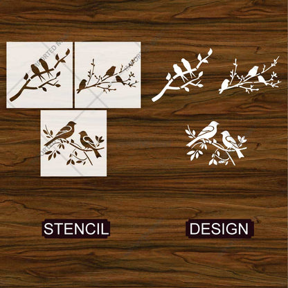 Decorative Birds Branch Pack of 3 Stencil for Wall, Wood, Furniture & Fabric Art – Nature Bird Design Bundle – ID# 771