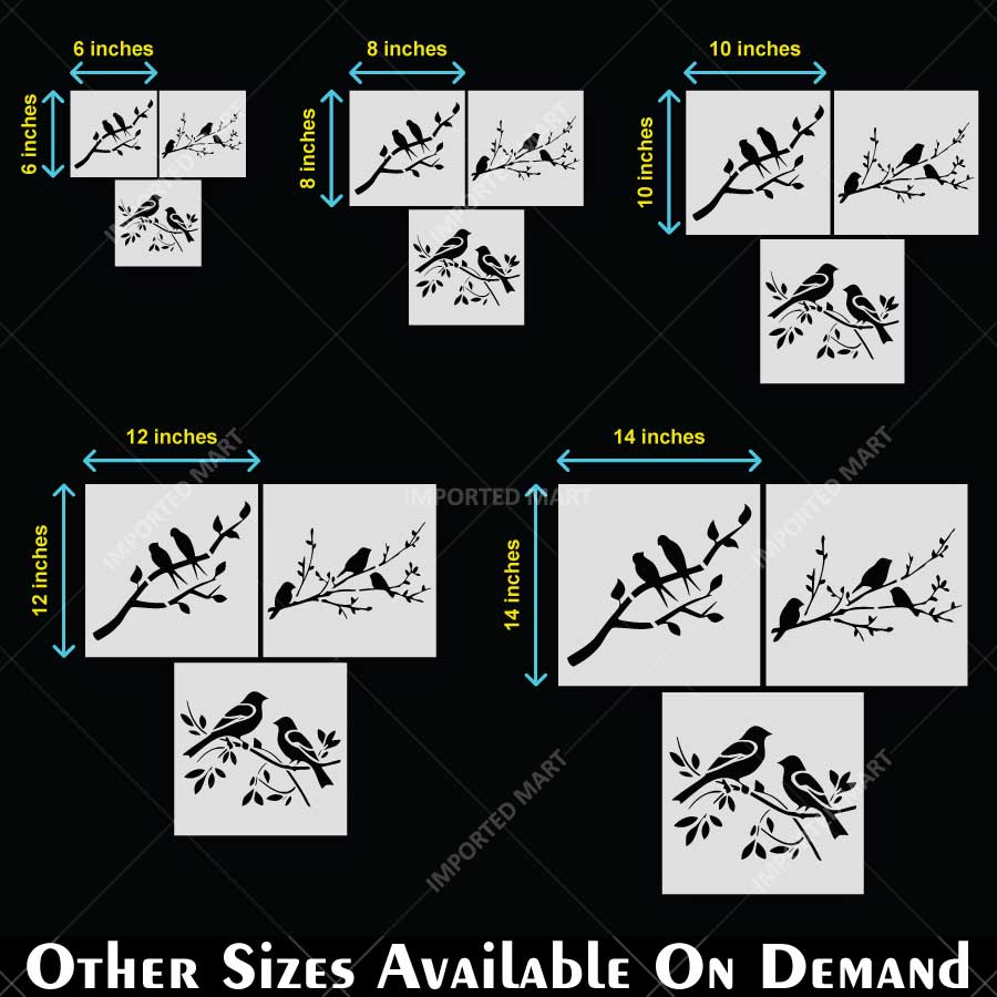 Decorative Birds Branch Pack of 3 Stencil for Wall, Wood, Furniture & Fabric Art – Nature Bird Design Bundle – ID# 771