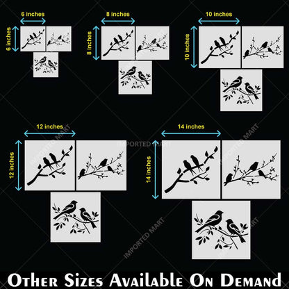 Decorative Birds Branch Pack of 3 Stencil for Wall, Wood, Furniture & Fabric Art – Nature Bird Design Bundle – ID# 771