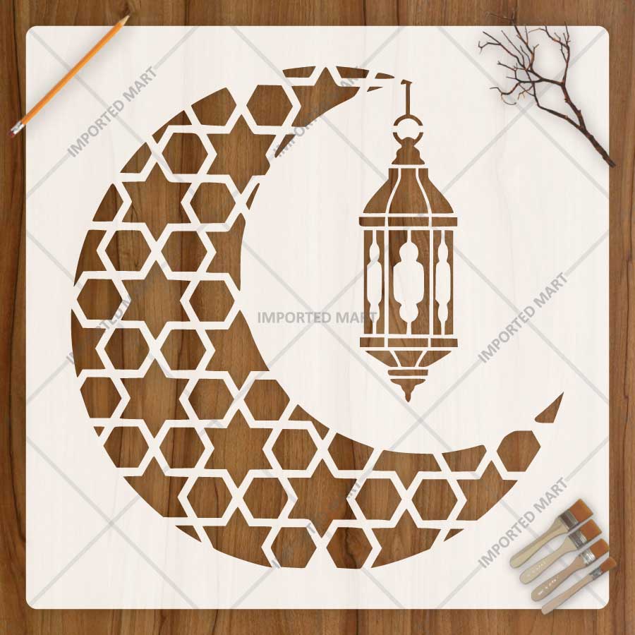 Moroccan Moon Lantern Stencil for Wall, Wood, Furniture & Ramadan Decor – Islamic Crescent Design – ID# 772