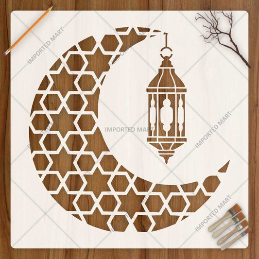 Moroccan Moon Lantern Stencil for Wall, Wood, Furniture & Ramadan Decor – Islamic Crescent Design – ID# 772