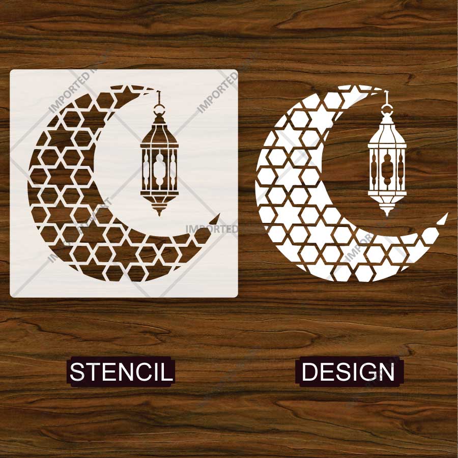 Moroccan Moon Lantern Stencil for Wall, Wood, Furniture & Ramadan Decor – Islamic Crescent Design – ID# 772