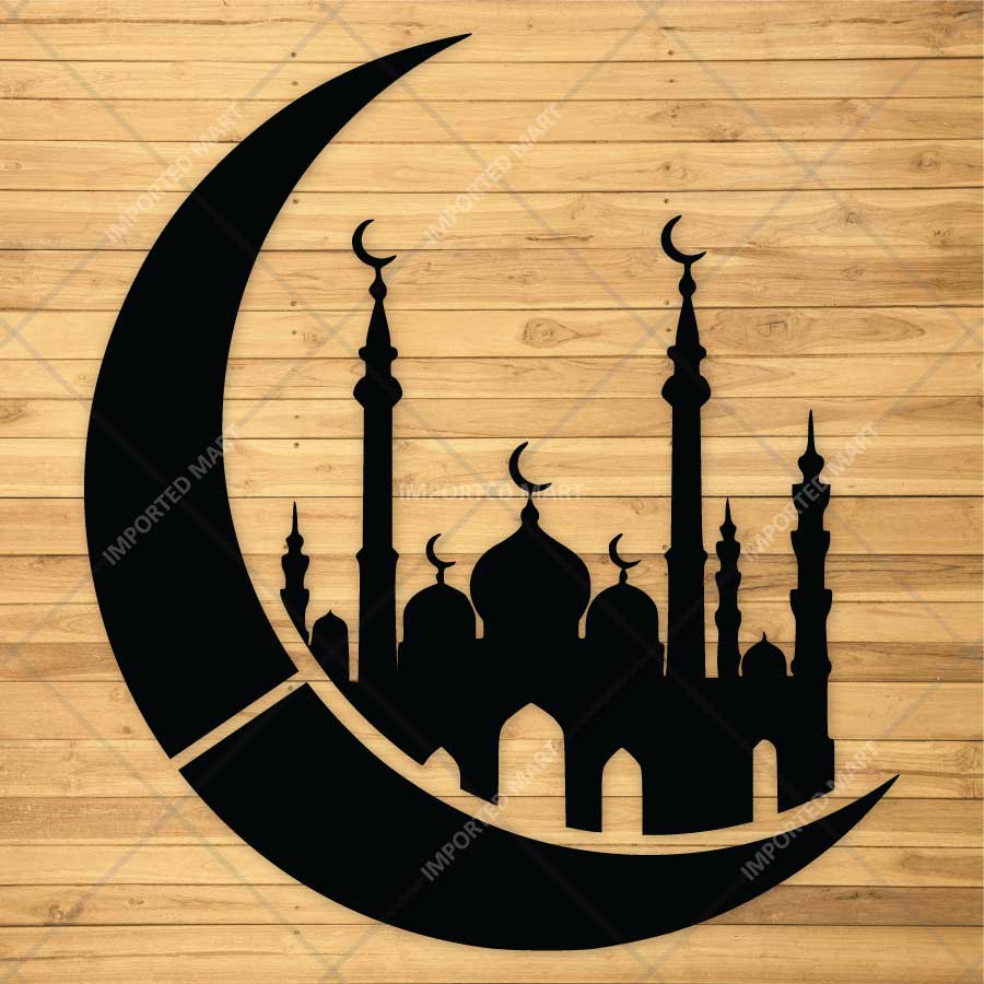 Crescent Mosque Stencil for Wall, Wood, Furniture & Ramadan Decor – Islamic Moon Masjid Design – ID# 773