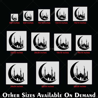 Crescent Mosque Stencil for Wall, Wood, Furniture & Ramadan Decor – Islamic Moon Masjid Design – ID# 773