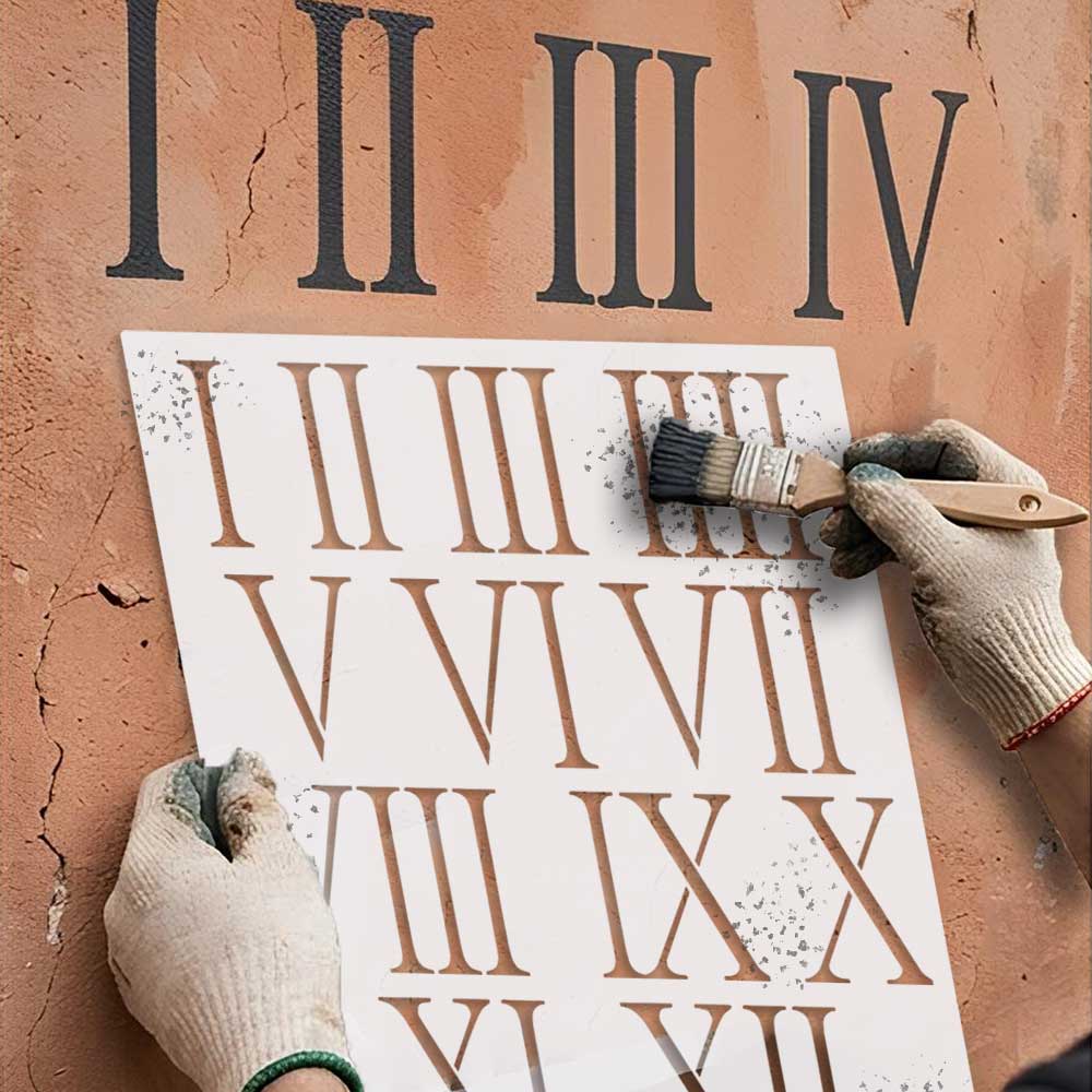 Roman Numeral Clock Stencil for Wall, Wood & Furniture Painting – Vintage Number Design – ID# 774