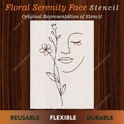 Floral Serenity Face Stencil for Wall, Wood & Fabric Art – Abstract Woman Line Design – ID# 32