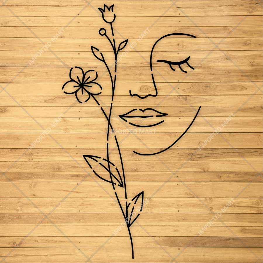 Floral Serenity Face Stencil for Wall, Wood & Fabric Art – Abstract Woman Line Design – ID# 32