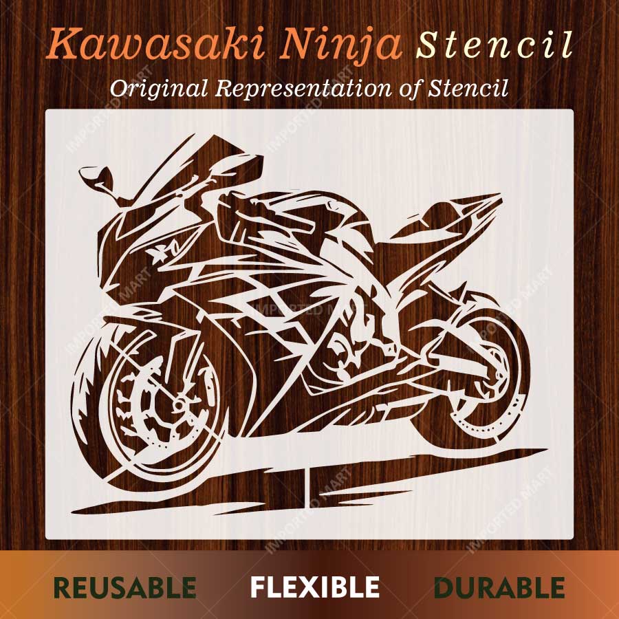 Kawasaki Ninja Bike Stencil for Wall, Garage, Helmet, Wood & Fabric Art – Sports Motorcycle Design – ID# 30