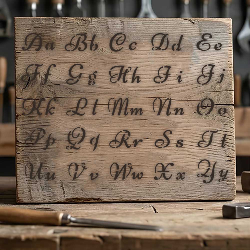 Cursive Alphabet Letters & Numbers Stencil Set for Wall, Wood, Fabric & Craft Painting – Script Font Design – ID# 28