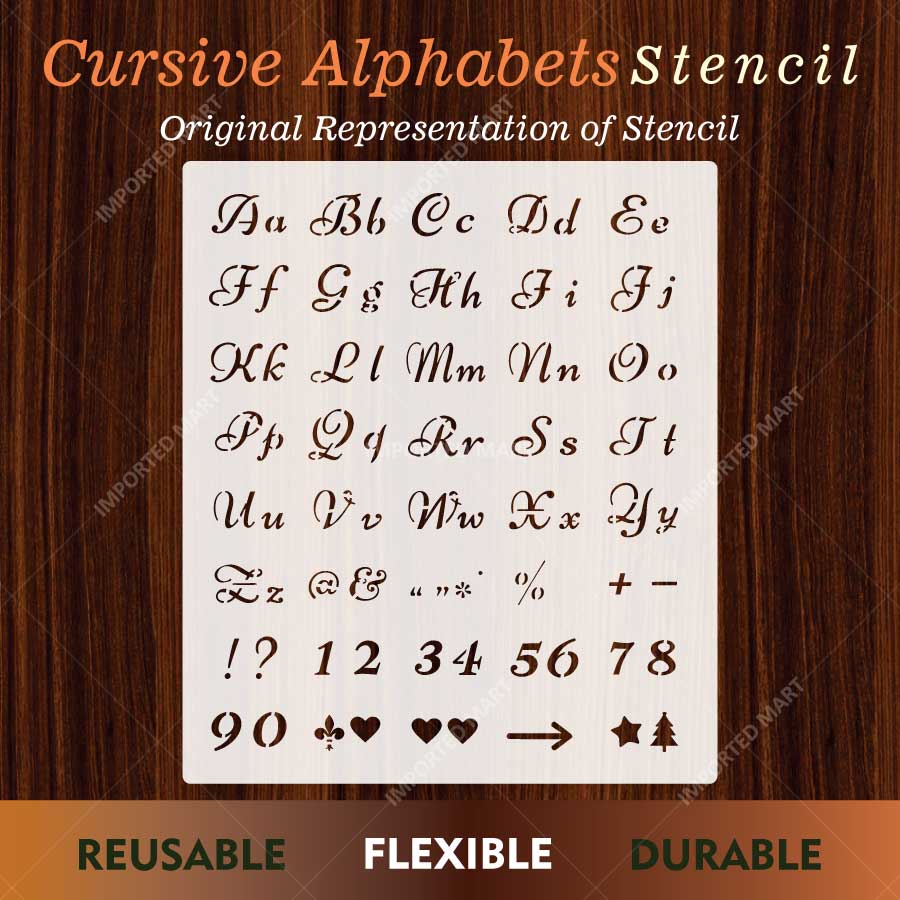 Cursive Alphabet Letters & Numbers Stencil Set for Wall, Wood, Fabric & Craft Painting – Script Font Design – ID# 28