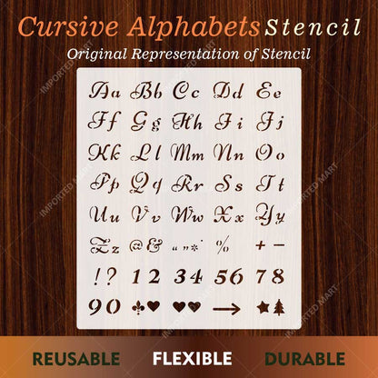 Cursive Alphabet Letters & Numbers Stencil Set for Wall, Wood, Fabric & Craft Painting – Script Font Design – ID# 28