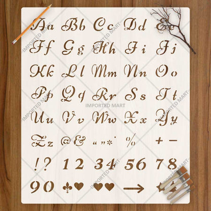Cursive Alphabet Letters & Numbers Stencil Set for Wall, Wood, Fabric & Craft Painting – Script Font Design – ID# 779
