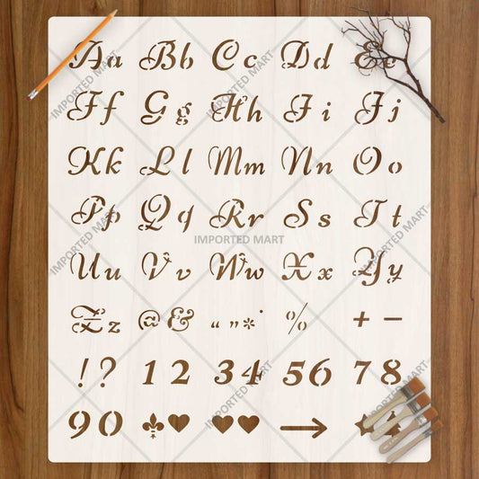 Cursive Alphabet Letters & Numbers Stencil Set for Wall, Wood, Fabric & Craft Painting – Script Font Design – ID# 779