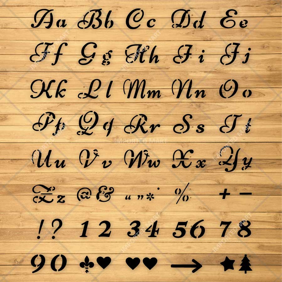 Cursive Alphabet Letters & Numbers Stencil Set for Wall, Wood, Fabric & Craft Painting – Script Font Design – ID# 28