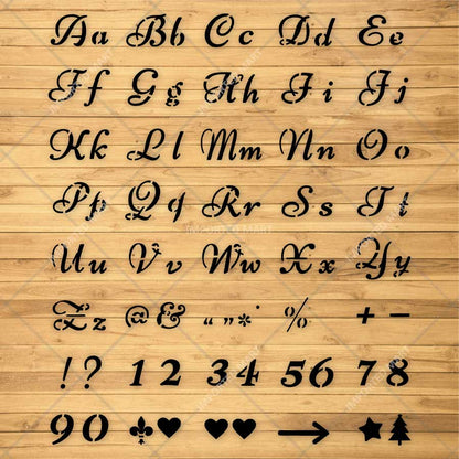 Cursive Alphabet Letters & Numbers Stencil Set for Wall, Wood, Fabric & Craft Painting – Script Font Design – ID# 28