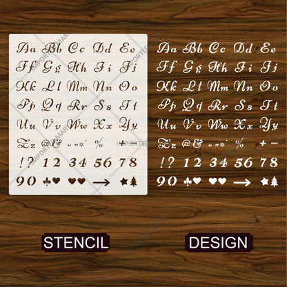 Cursive Alphabet Letters & Numbers Stencil Set for Wall, Wood, Fabric & Craft Painting – Script Font Design – ID# 28