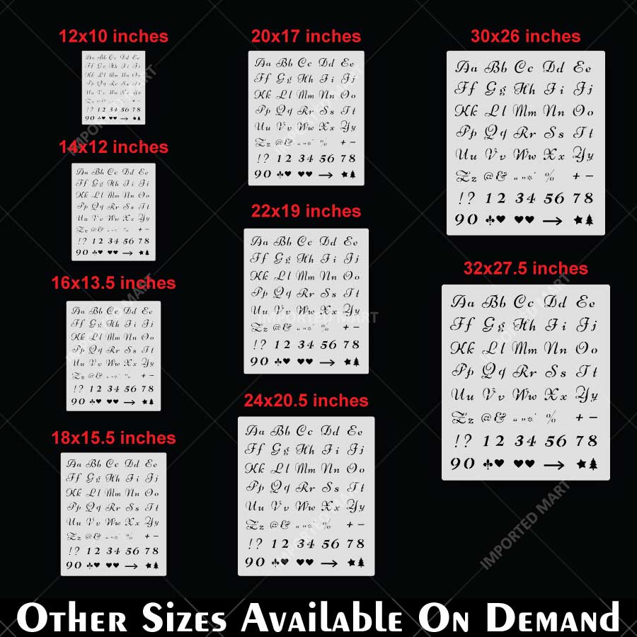 Cursive Alphabet Letters & Numbers Stencil Set for Wall, Wood, Fabric & Craft Painting – Script Font Design – ID# 28