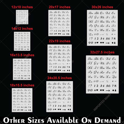 Cursive Alphabet Letters & Numbers Stencil Set for Wall, Wood, Fabric & Craft Painting – Script Font Design – ID# 28