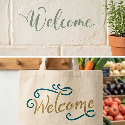 Elegant Script Welcome Word Bundle Stencil for Wall, Door, Wood & Entry Decor – Reusable Calligraphy Design – ID# 26