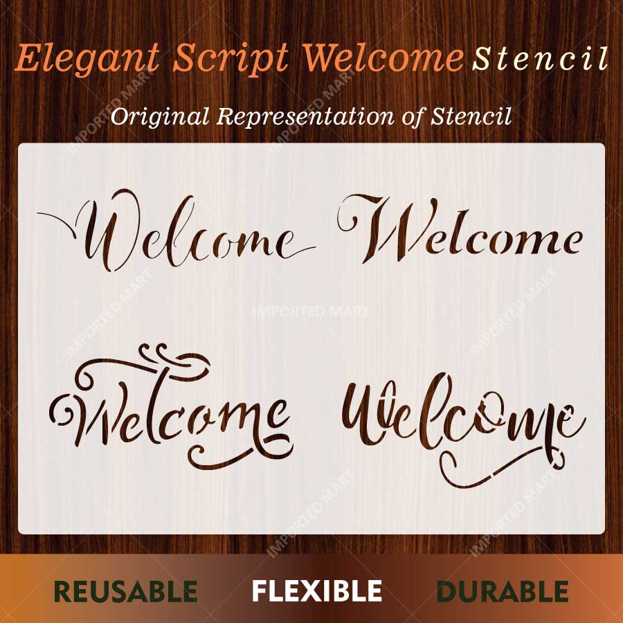 Elegant Script Welcome Word Bundle Stencil for Wall, Door, Wood & Entry Decor – Reusable Calligraphy Design – ID# 26