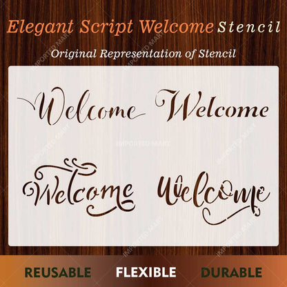 Elegant Script Welcome Word Bundle Stencil for Wall, Door, Wood & Entry Decor – Reusable Calligraphy Design – ID# 26