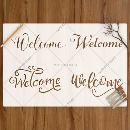 Elegant Script Welcome Word Bundle Stencil for Wall, Door, Wood & Entry Decor – Reusable Calligraphy Design – ID# 781