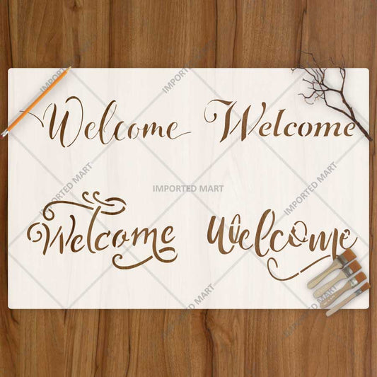 Elegant Script Welcome Word Bundle Stencil for Wall, Door, Wood & Entry Decor – Reusable Calligraphy Design – ID# 781