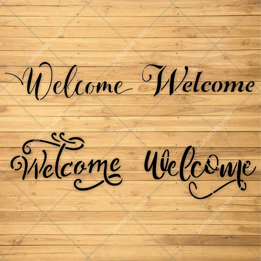 Elegant Script Welcome Word Bundle Stencil for Wall, Door, Wood & Entry Decor – Reusable Calligraphy Design – ID# 26