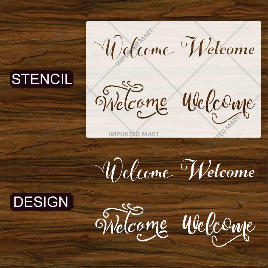 Elegant Script Welcome Word Bundle Stencil for Wall, Door, Wood & Entry Decor – Reusable Calligraphy Design – ID# 26