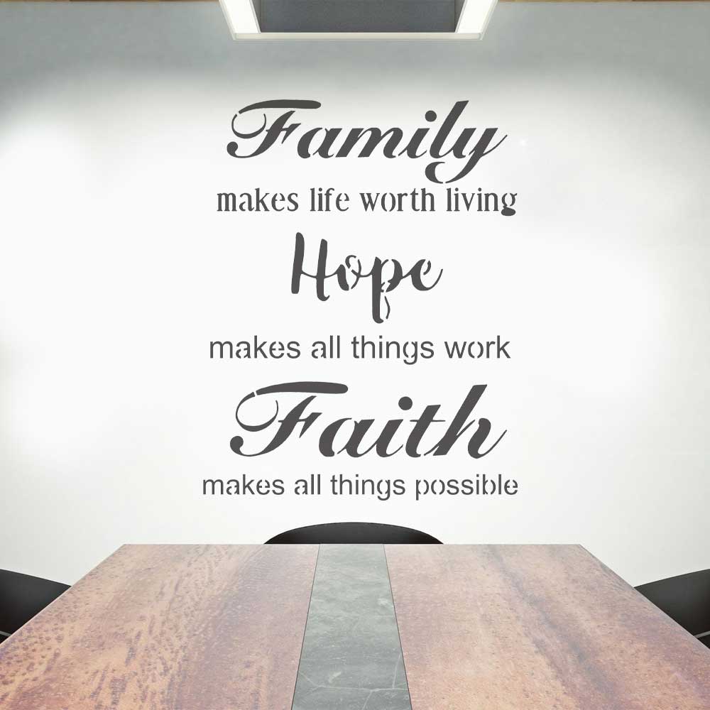 Inspirational Family Hope Faith Welcome Word Bundle Stencil for Wall, Wood & Home Decor – Reusable Quote Design – ID# 24