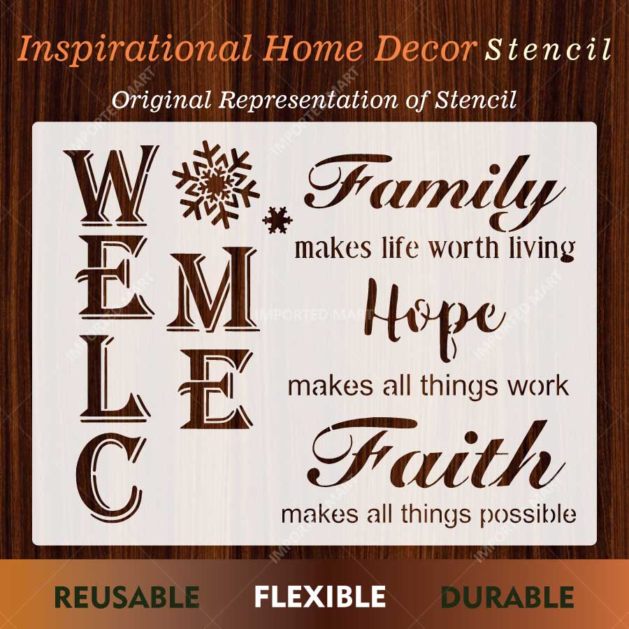 Inspirational Family Hope Faith Welcome Word Bundle Stencil for Wall, Wood & Home Decor – Reusable Quote Design – ID# 24