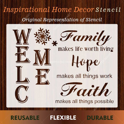 Inspirational Family Hope Faith Welcome Word Bundle Stencil for Wall, Wood & Home Decor – Reusable Quote Design – ID# 24