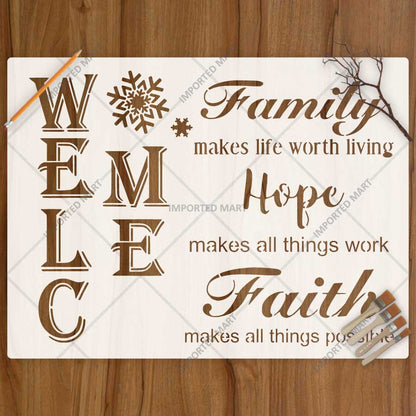 Inspirational Family Hope Faith Welcome Word Bundle Stencil for Wall, Wood & Home Decor – Reusable Quote Design – ID# 783