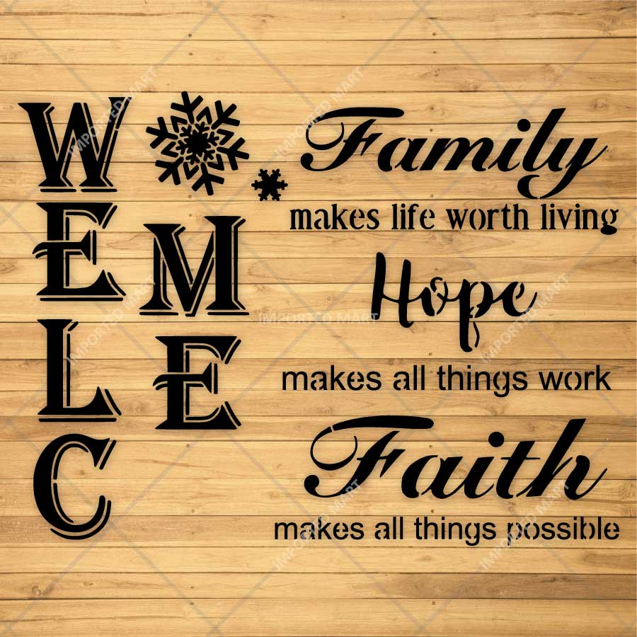 Inspirational Family Hope Faith Welcome Word Bundle Stencil for Wall, Wood & Home Decor – Reusable Quote Design – ID# 24
